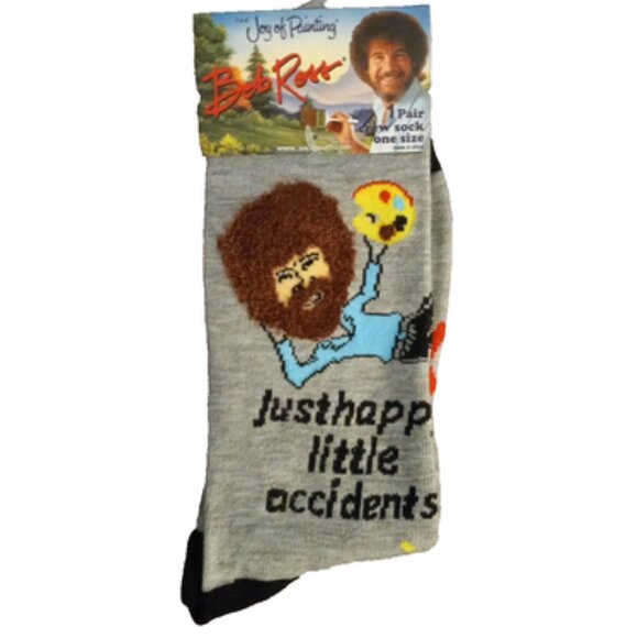 The Joy Of Painting. Bob Ross. 1 Pair Crew Sock. 1 Size. Men 8-12. Women 9-14. - Picture 1 of 2